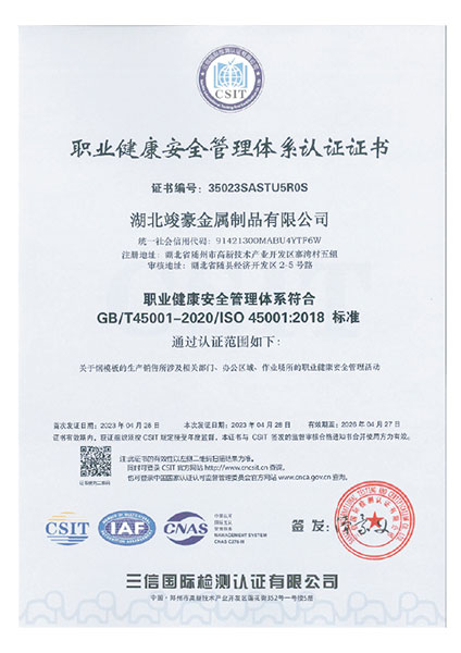 職業(yè)健康安全管理體系認證證書